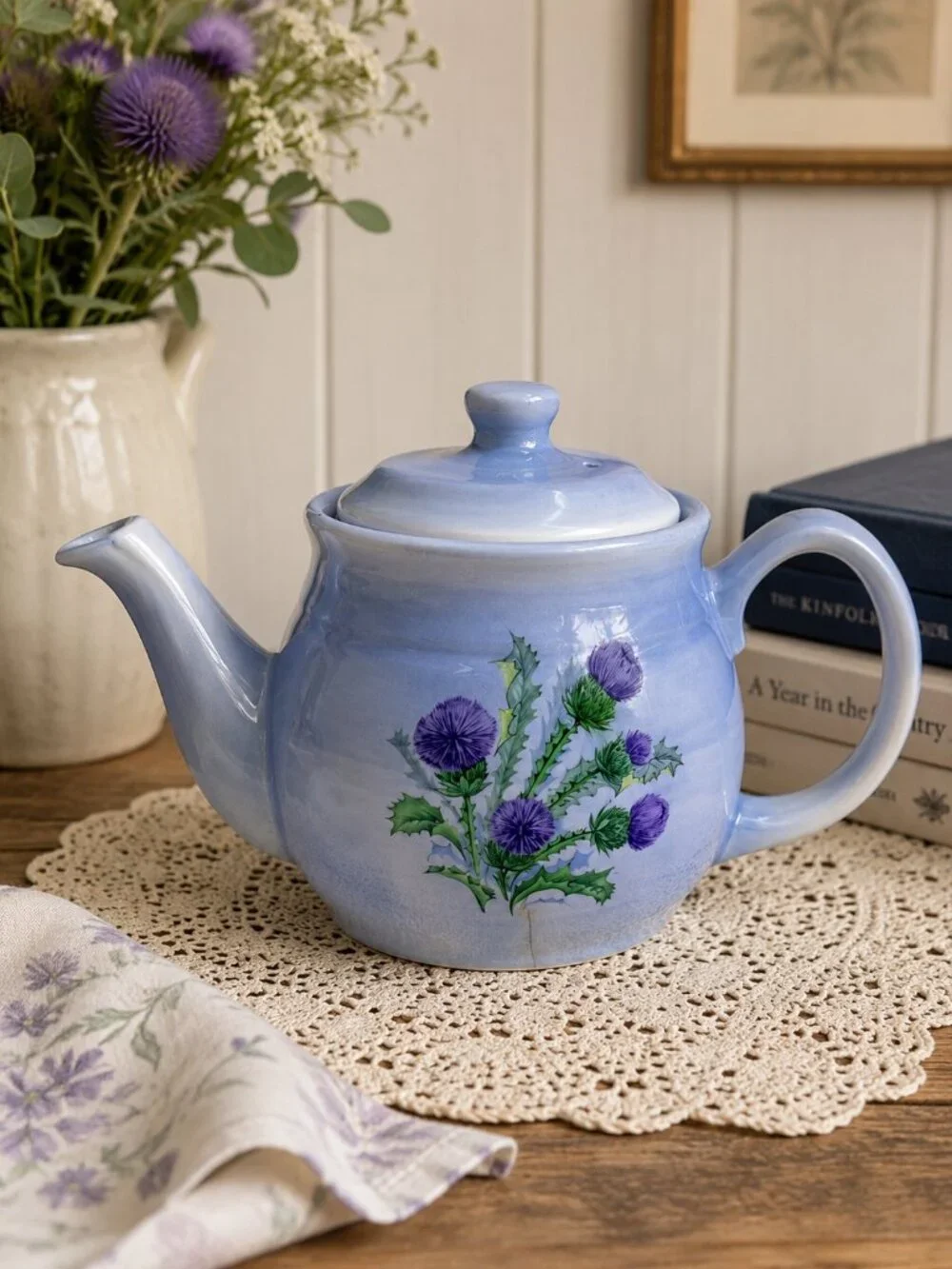 Vintage Clyde Ceramics Scotland Thistle Blue Teapot 8